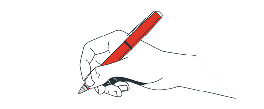 Writing Hand Illustration A white hand writes with a red pen in this illustration